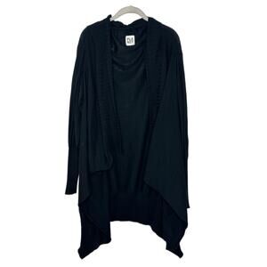Planet by Lauren G Draped Open Front Cotton Cardigan Black One Size
